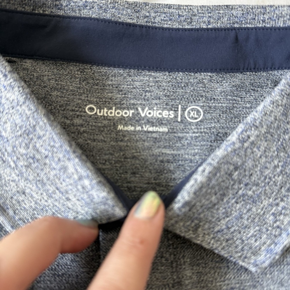Outdoor Voices Clubknit Performance Heather Blue Gray Polo Golf Shirt XL - Picture 3 of 8